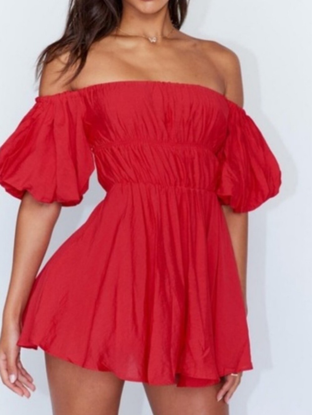 Princess Polly Red Off-Shoulder Puff Sleeve Mini Dress